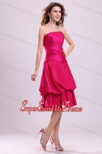 Hot Pink A-line Strapless Dama Dress for Quinceanera with Knee-length