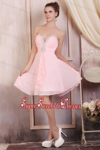 Baby Pink Empire Sweetheart Short Dama Dresses with Beading