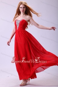 Red Empire Sweetheart Beading Floor-length Chiffon 2014 Dama Dress for Quinceanera