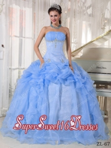 Ball Gown Organza Beading Cheap Sweet Sixteen Dresses in Baby Blue