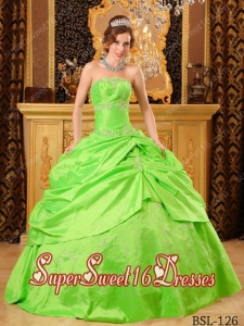 Ball Gown Strapless Taffeta Beading 2014Quinceanera Dress in Spring Green