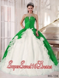 Ball Gown Sweetheart Beading Cheap Sweet Sixteen Dresses in Green and White