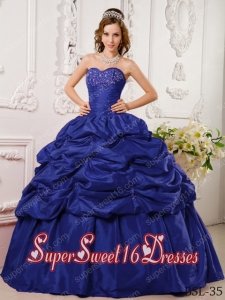 Ball Gown Sweetheart Tafftea Appliques Cheap Sweet Sixteen Dresses in Navy Blue