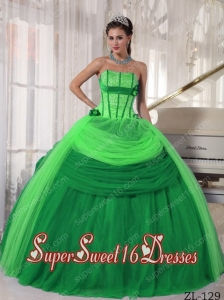 Ball Gown Tulle Strapless Beading 2013 Sweet 16 Dresses in Green