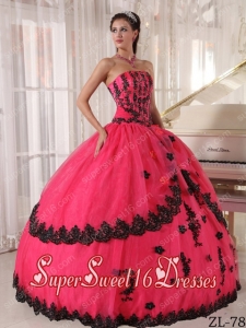 Coral Red Ball Gown Strapless 2013 Sweet 16 Dresses with Appliques