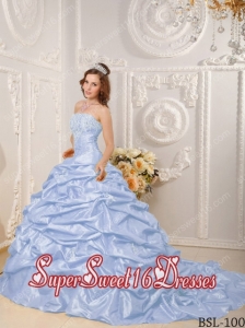 Court Train Lavender Ball Gown Taffeta Appliques and Beading 2014 Quinceanera Dress