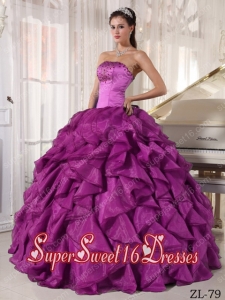 Eggplant Purple Ball Gown Strapless Satin and Organza 2013 Sweet 16 Dresses with Beading