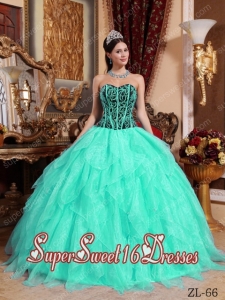 Embroidery with Beading Sweetheart Apple Green and Black 2014 Quinceanera Dress