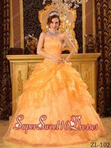 Orange Organza Ball Gown Strapless Floor-length 2014 Quinceanera with Appliques Dress