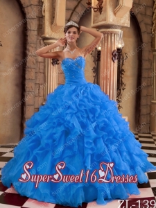 Organza Ball Gown Sweetheart Ruffles Quinceanera Dress in Blue