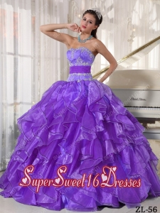 Purple Strapless Ball Gown Organza Appliques 2013 Sweet 16 Dresses