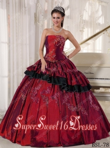 Strapless Ball Gown Taffeta Beading 2013 Sweet 16 Dresses in Wine Red
