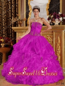 Fuchsia Ball Gown Appliques Organza Cheap Sweet Sixteen Dresses