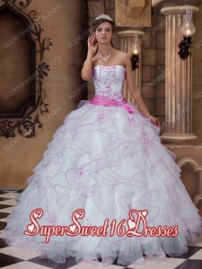 Ball Gown Strapless Organza Embroidery Cheap Sweet Sixteen Dresses in White