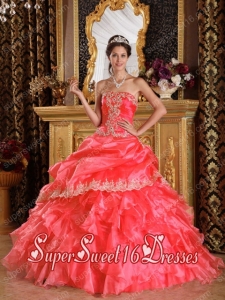Ruffled Layers Strapless Organza 2014 Quinceanera Dress in Orange Red