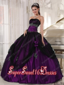 Strapless Custom Made Beading Quinceanera Dress in Purple and Black