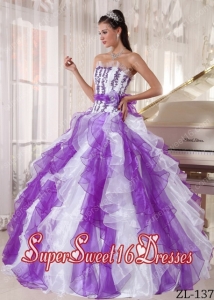 Strapless Custom Made White and Purple Quinceanera Dress with Beading