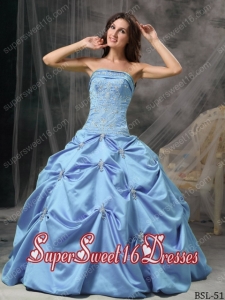 Strapless Taffeta Beading Custom Made Sweet 16 Dresses in Aqua Blue