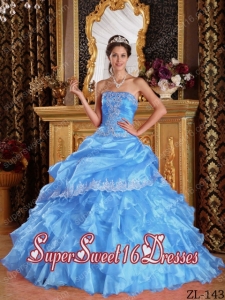Baby Blue Ball Gown Strapless Floor-length Organza Custom Made Sweet 16 Dresses