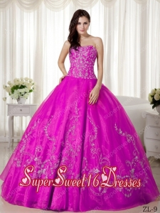Ball Gown Sweetheart Organza Military Ball Dress with Beading and Embroidery in Hot Pink