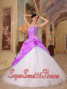 A-Line Beading Tulle and Taffeta Sweetheart Modest Sweet Sixteen Dresses in Fuchsia and White