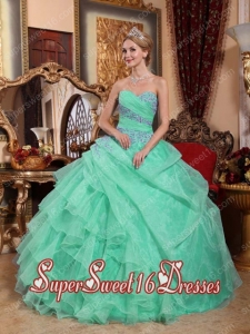 Apple Green Organza Ruffles Military Ball Dress with Beading and Squines