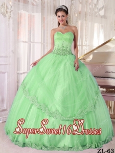 Apple Green Sweetheart Taffeta and Tulle Appliques 15th Birthday Party Dresses