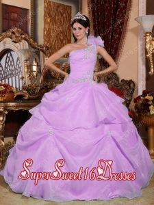 Elegant Sweet 16 Dresses Lavender Ball Gown One Shoulder Floor-length Organza Appliques