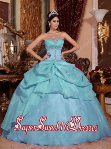 Elegant Sweet 16 Dresses with Light Blue Ball Gown Strapless Floor-length Organza Beading