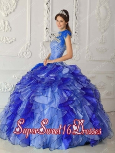 Royal Blue Ball Gown Strapless Satin and Organza Beading Elegant Sweet 16 Dresses