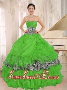 Wholesale Green Sweetheart Ruffles Perfect Sweet 16 Dress With Zebra and Beading