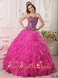 Popular Sweetheart Organza Beading 15th Birthday Party Dresses in Hot Pink