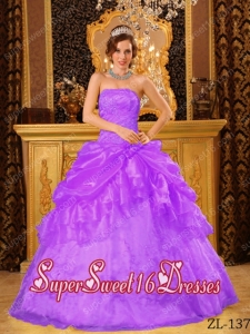 Purple Ball Gown Strapless Organza15th Birthday Party Dresses with Appliques
