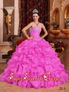 Rose Pink Ball Gown Strapless Organza 15th Birthday Party Dresses with Beading and Appliques
