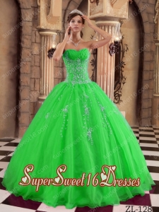Plus Size In Green Ball Gown Floor-length Organza Beading For Sweet 16 Dresses