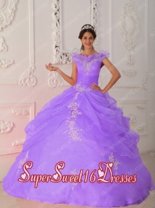 Plus Size In Lavender Ball Gown V-neck With Taffeta and Organza Appliques with Beading For Sweet 16 Dresses