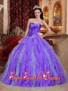 Tulle Multi-colour Sweetheart Beading Ball Gown Perfect Sweet 16 Dress with Rufflses