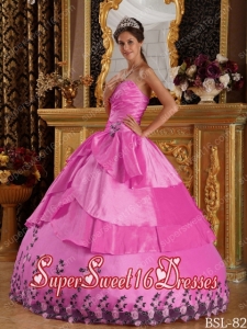 Sweetheart Hot Pink Ball Gown Taffeta Appliques Popular Sweet 16 Dresses