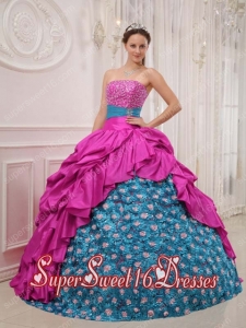 Beading Strapless Taffeta Pretty Quinceanera Dresses in Hot Pink and Blue