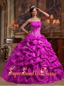 Fuchsia Ball Gown Strapless Taffeta Quinceanera Dress with Appliques
