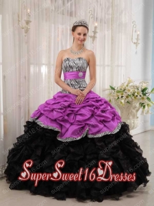 Pretty Quinceanera Dresses with Sashes Ruffles and Pick-ups in Fuchsia and Black
