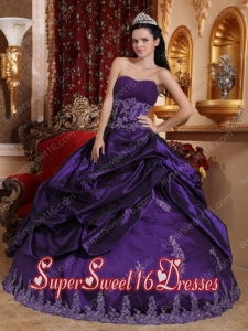 Dark Purple Ball Gown Sweetheart Floor-length Taffeta Appliques Simple Sweet Sixteen Dresses