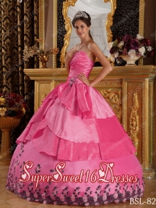 Sweet 16 In Hot Pink Ball Gown Sweetheart With Taffeta Appliques For Ball Gowns