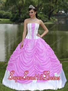 Custom Made Taffeta Sweet Fifteen Dress With Strapless Ball Gown in Lilac and White with Ruching