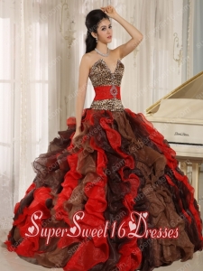 Elegant Multi-color V-neck Ruffles With Leopard and Beading 2013 Sweet Fifteen Dress