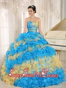 Stylish Ruffles Organza Sweetheart 2013 Sweet Fifteen Dress in Multi-color with Appliques