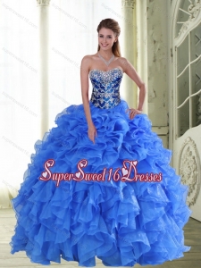 2015 Perfect Beading and Ruffles Military Ball Dresses in Blue