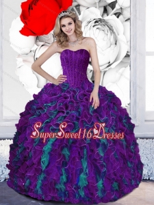 2015 New Style Beading and Ruffles Sweetheart Multi Color Sweet 16 Dresses