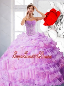 New Style Strapless Appliques and Ruffles 2015 Sweet 16 Dresses in Lilac