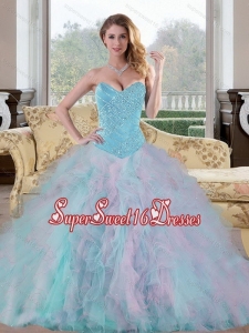 2015 Exquisite Sweetheart Multi Color Sweet 16 Ball Gowns with Beading and Ruffles